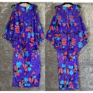 Vtg Kamehameha Hawaiian Maxi Dress Sz 12 Muumuu Butterfly Purple Tropical Resort